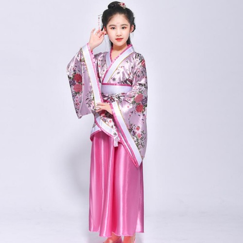 Hanfu Chinese folk dance dresses for girls kids children pink blue  anime drama fairy kimono cosplay costumes robes